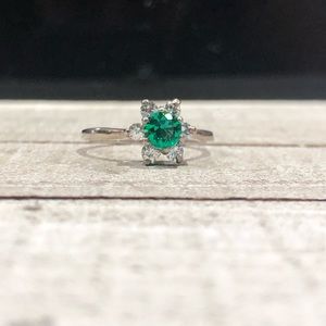 Sterling Silver Flower Ring with Green Stone
